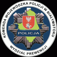 Zdjęcie przedstawia logo Wydziału Prewencji Komendy Wojewódzkiej Policji w Białymstoku