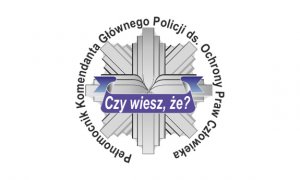 Obraz przedstawia logo Policji z napisem Czy wiesz, że Pełnomocnik Komendanta Głównego Policji do spraw Ochrony Praw Człowieka