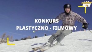 Obraz przedstawia mężczyznę zjeżdżającego na nartach Na obrazie napis konkurs plastyczno-filmowy