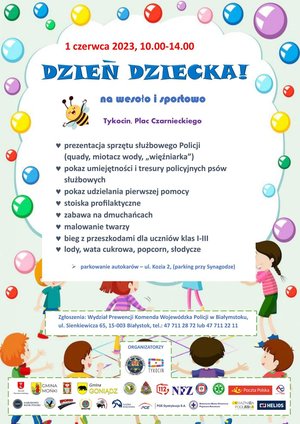 obraz przedstawia plakat z zaproszeniem na obchody dnia dziecka w Tykocinie