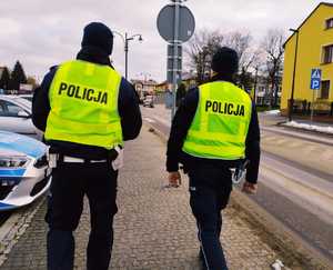 obraz przedstawia policjantów patrzących na przejście dla pieszych