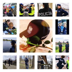 obraz przedstawia kolaż zdjęć policjantek pracujących w Komendzie Powiatowej Policji w Wysokiem Mazowieckiem