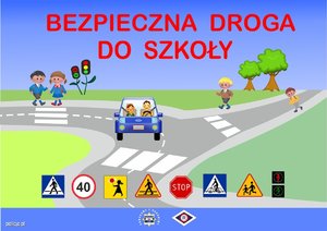 obraz przedstawia ikonę pojazdu z napisem bezpieczna droga do szkoły