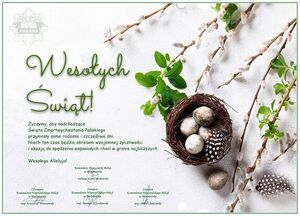 obraz przedstawia pisanki i koszyk